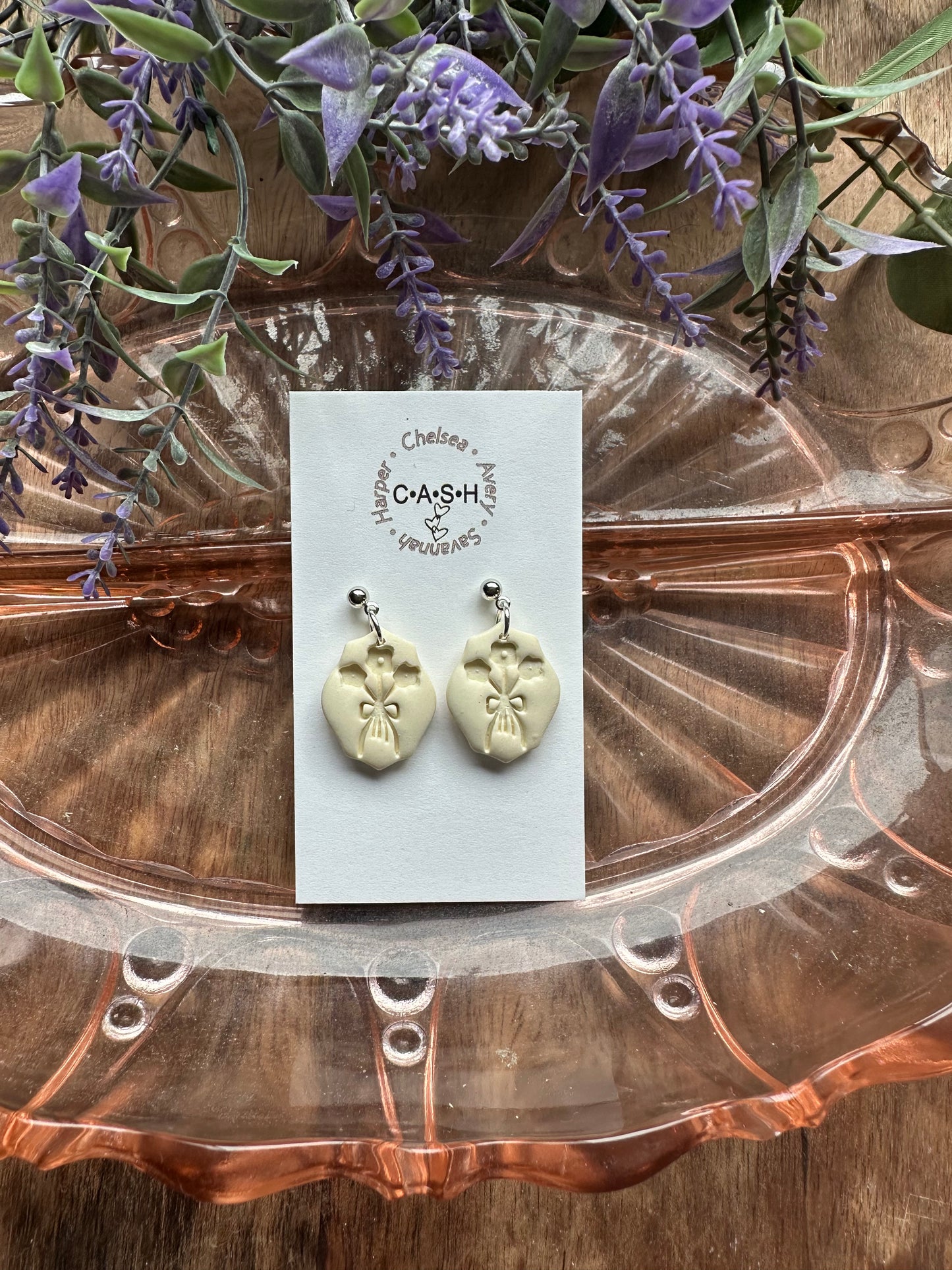 Butter Yellow flower imprint dangles