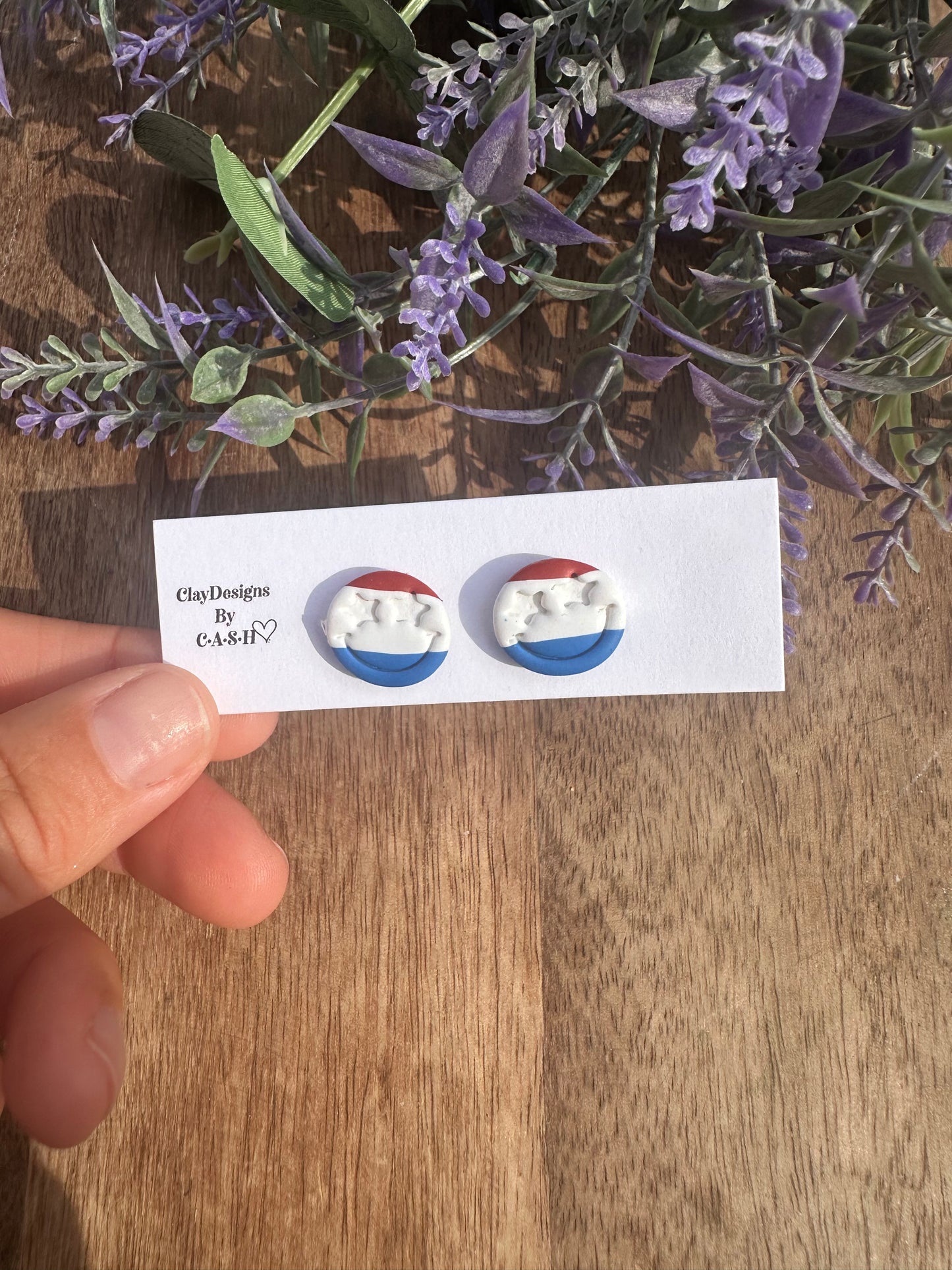 Red white and blue smiley faces