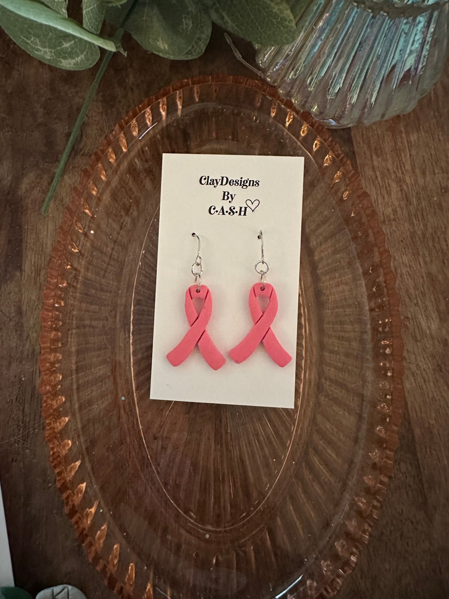 Breast cancer ribbon dangles