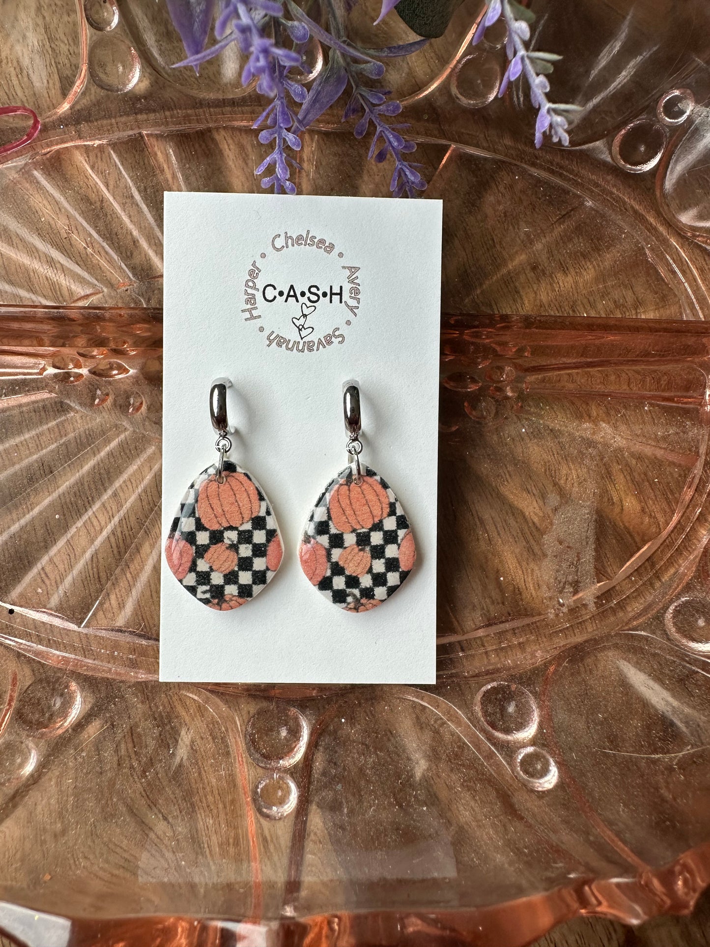 Checkered pumpkin dangles