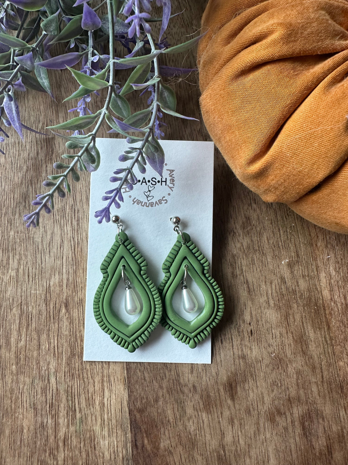 Sage green pearl dangles