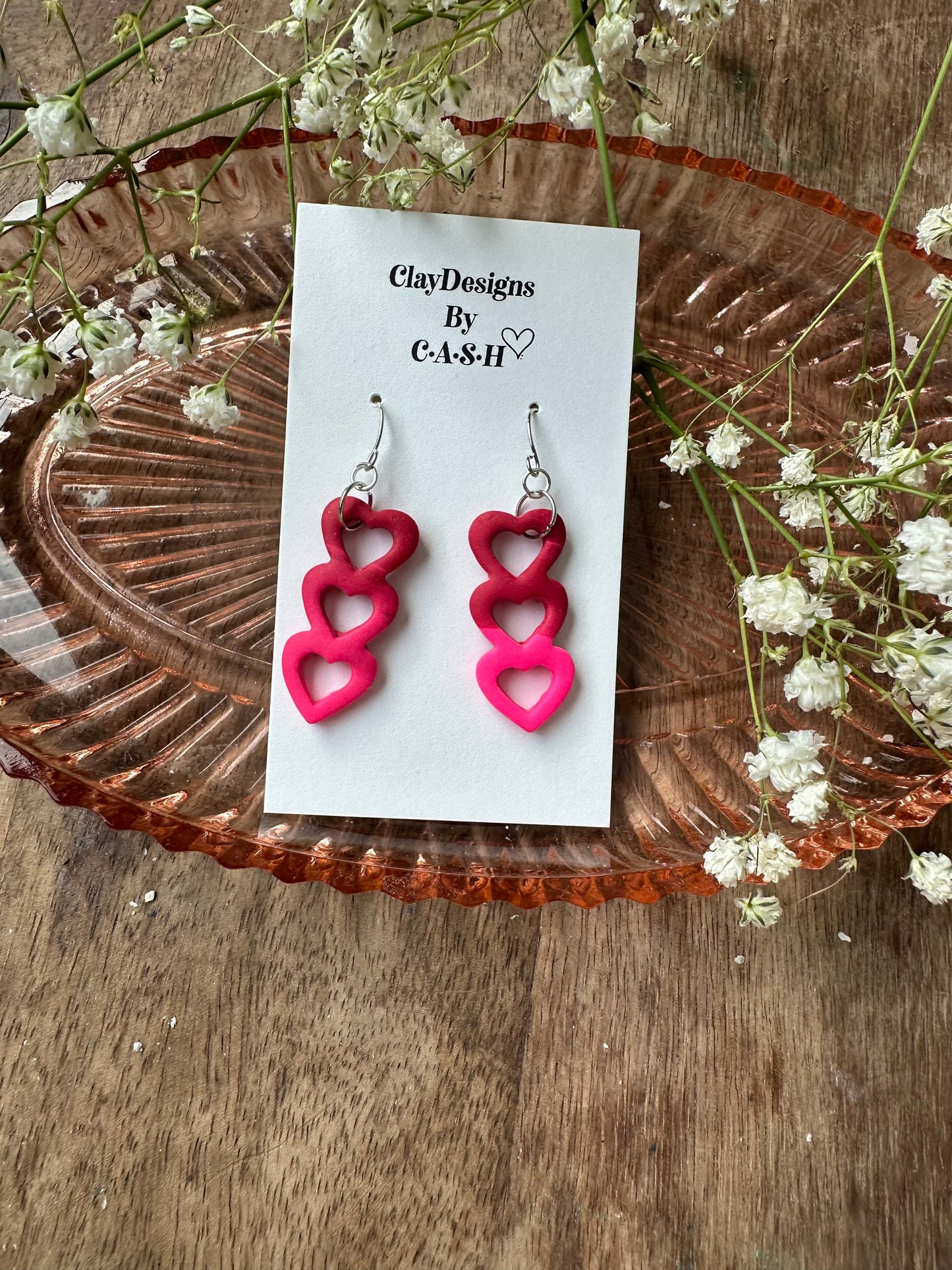 Red and pink heart dangles