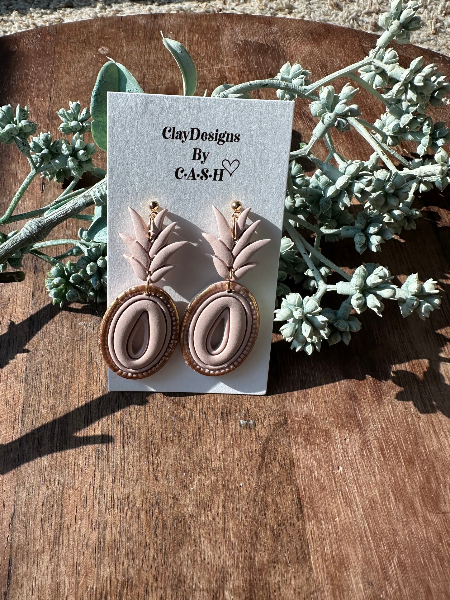 Pink and gold pineapple dangles