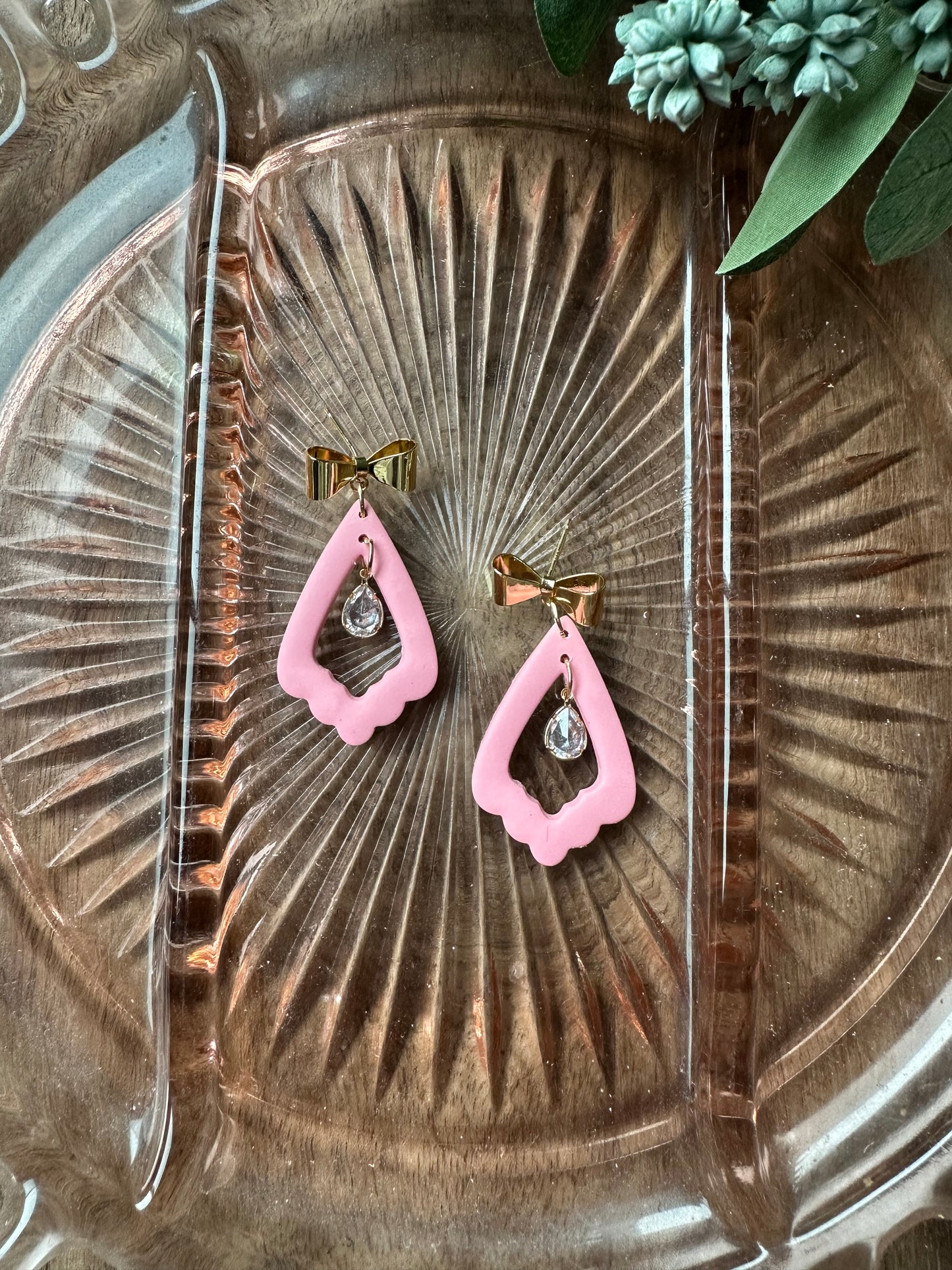 Pink dangles with diamonds and bows
