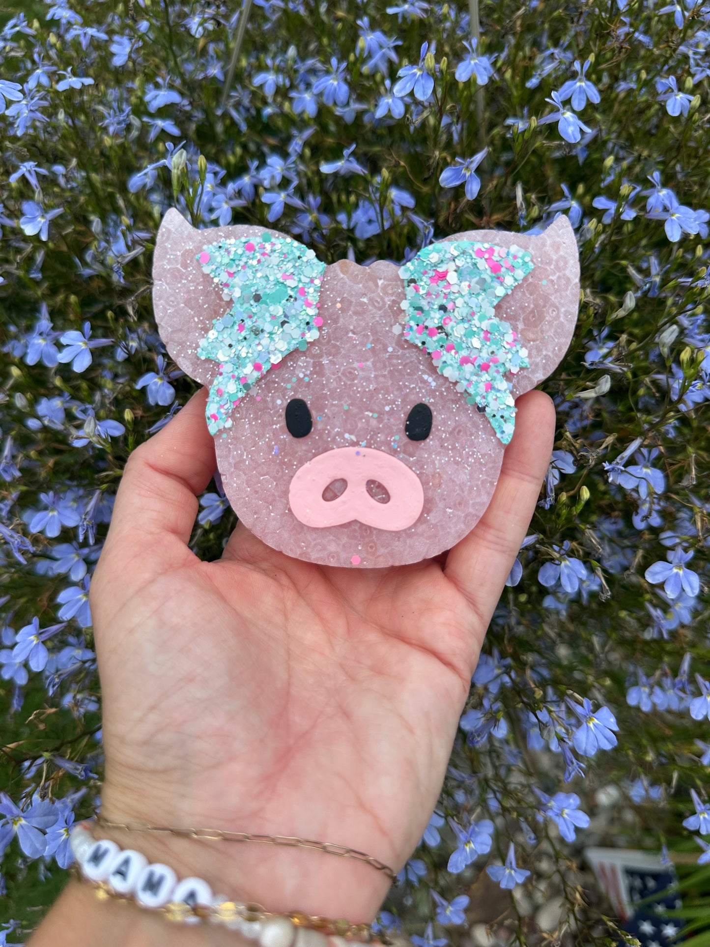 Light blue sparkle pig freshie