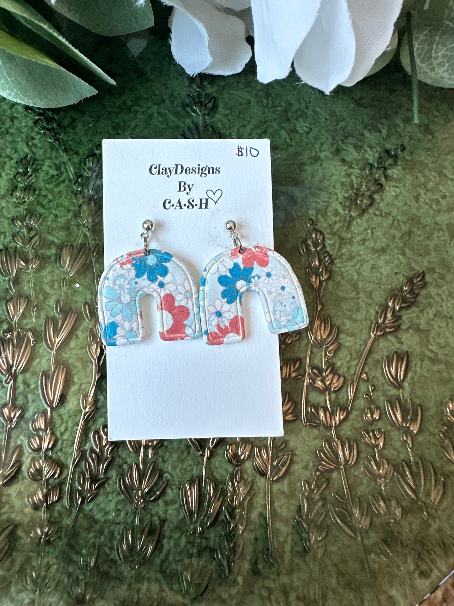 Boho red, white and blue dangles