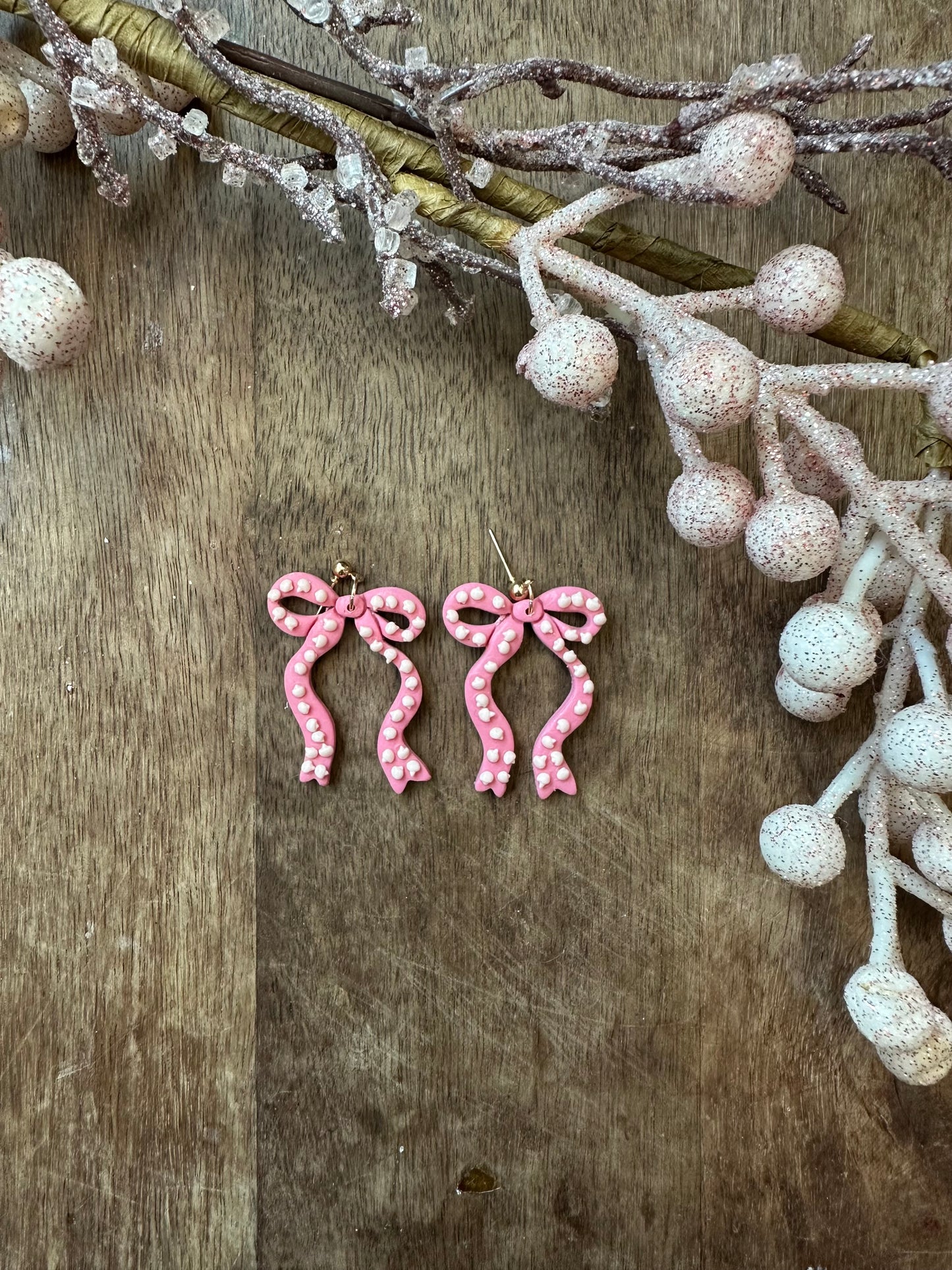 Pink pearl bow dangles