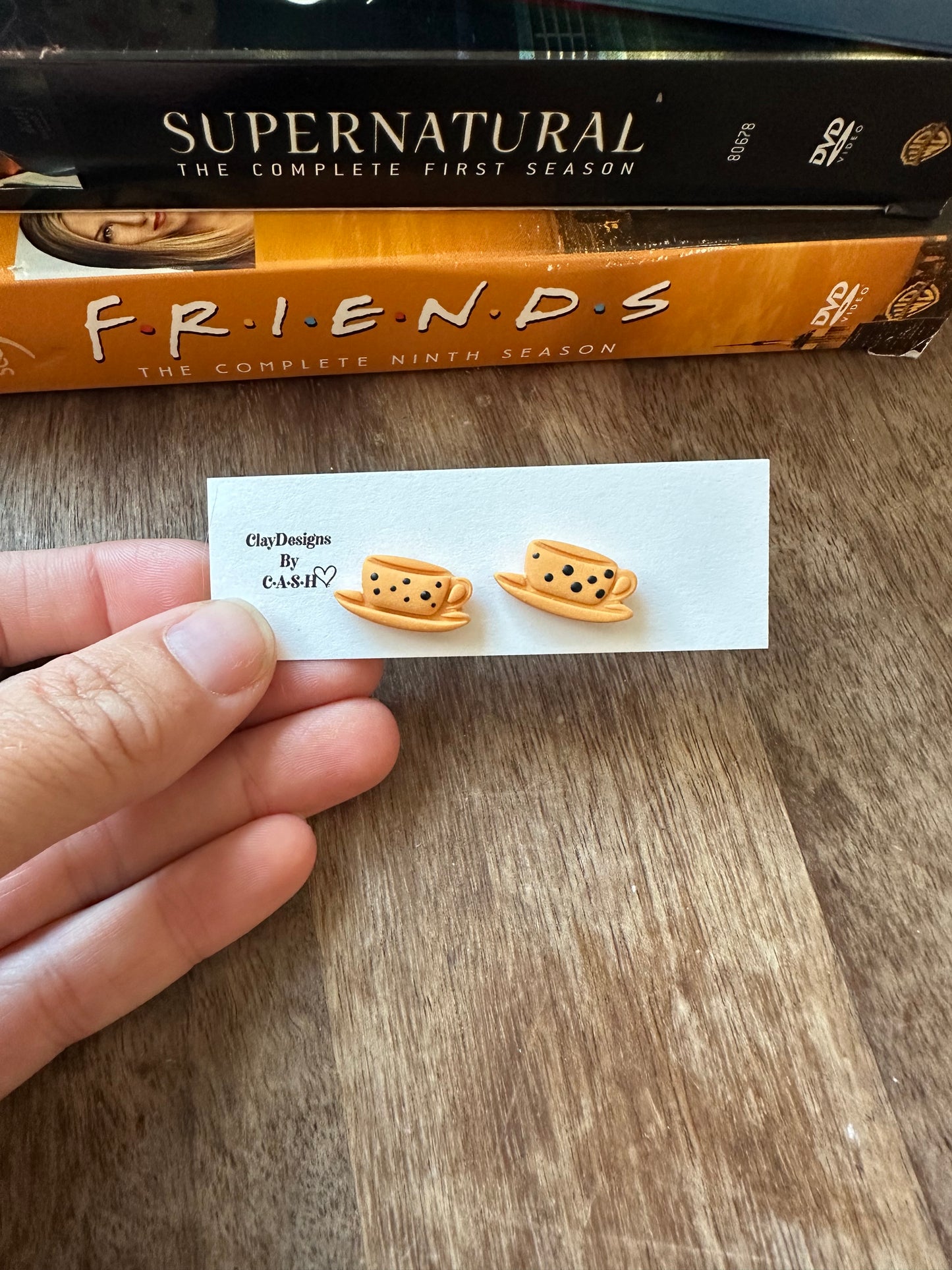 Orange coffee cup stud