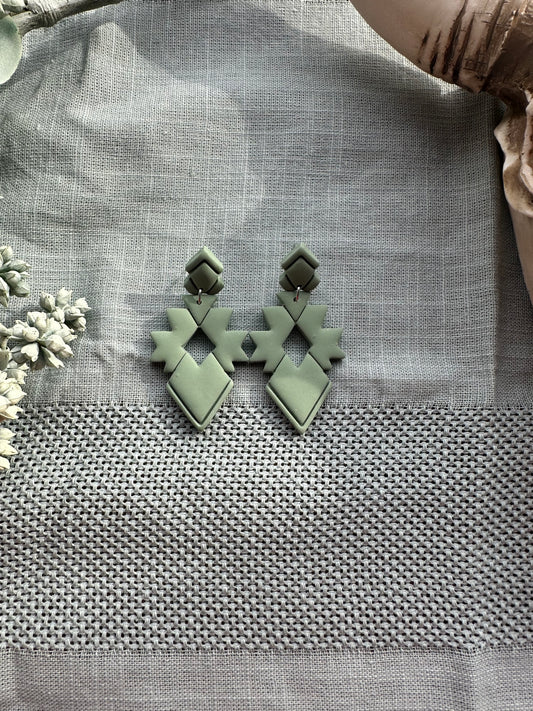 Sage green Aztec dangles