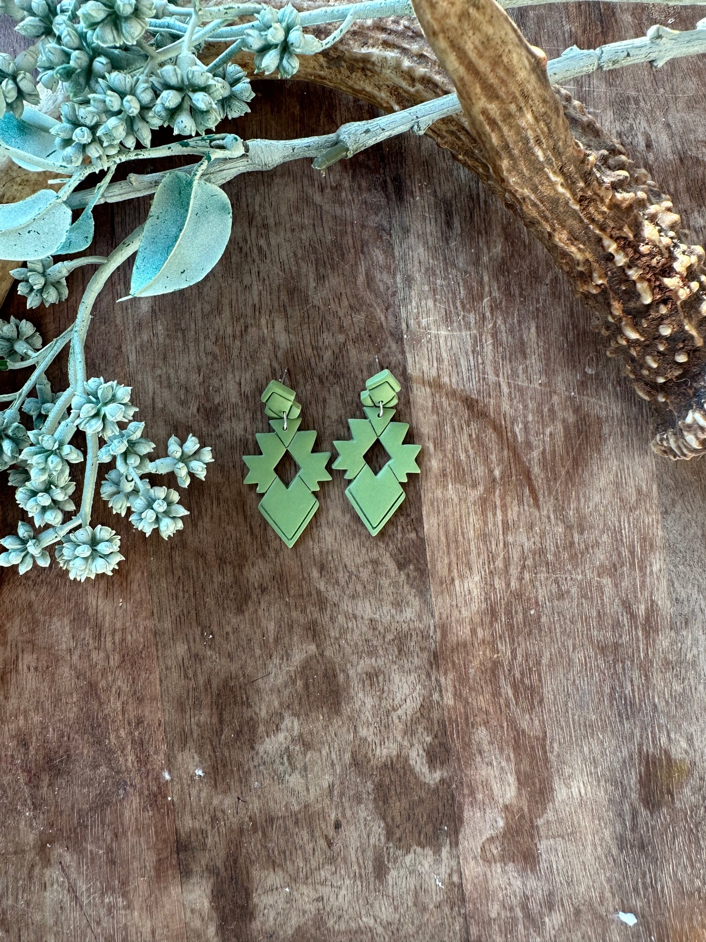 Sage green Aztec dangles
