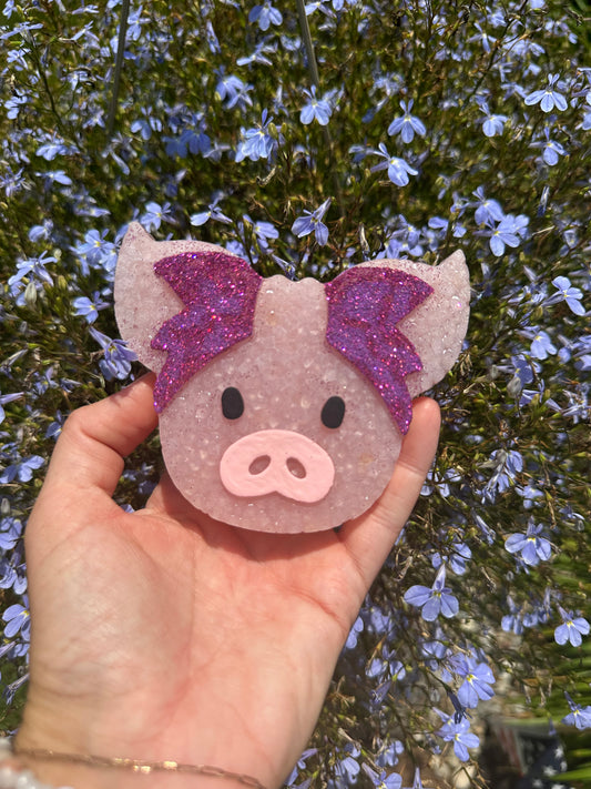 Purple glitter pig freshie