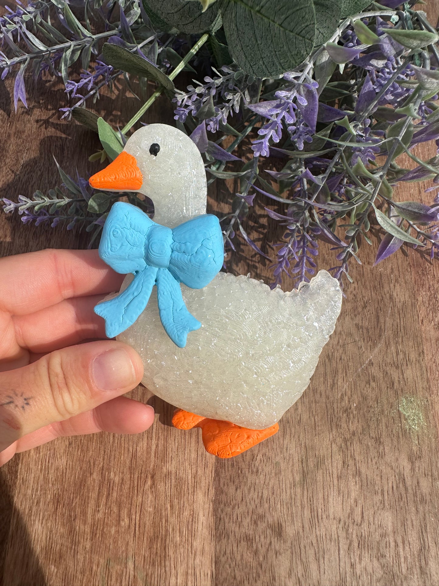 Goose with blue bow