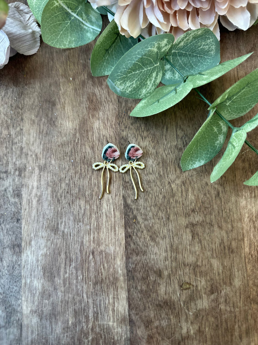 Floral, bow drop earrings
