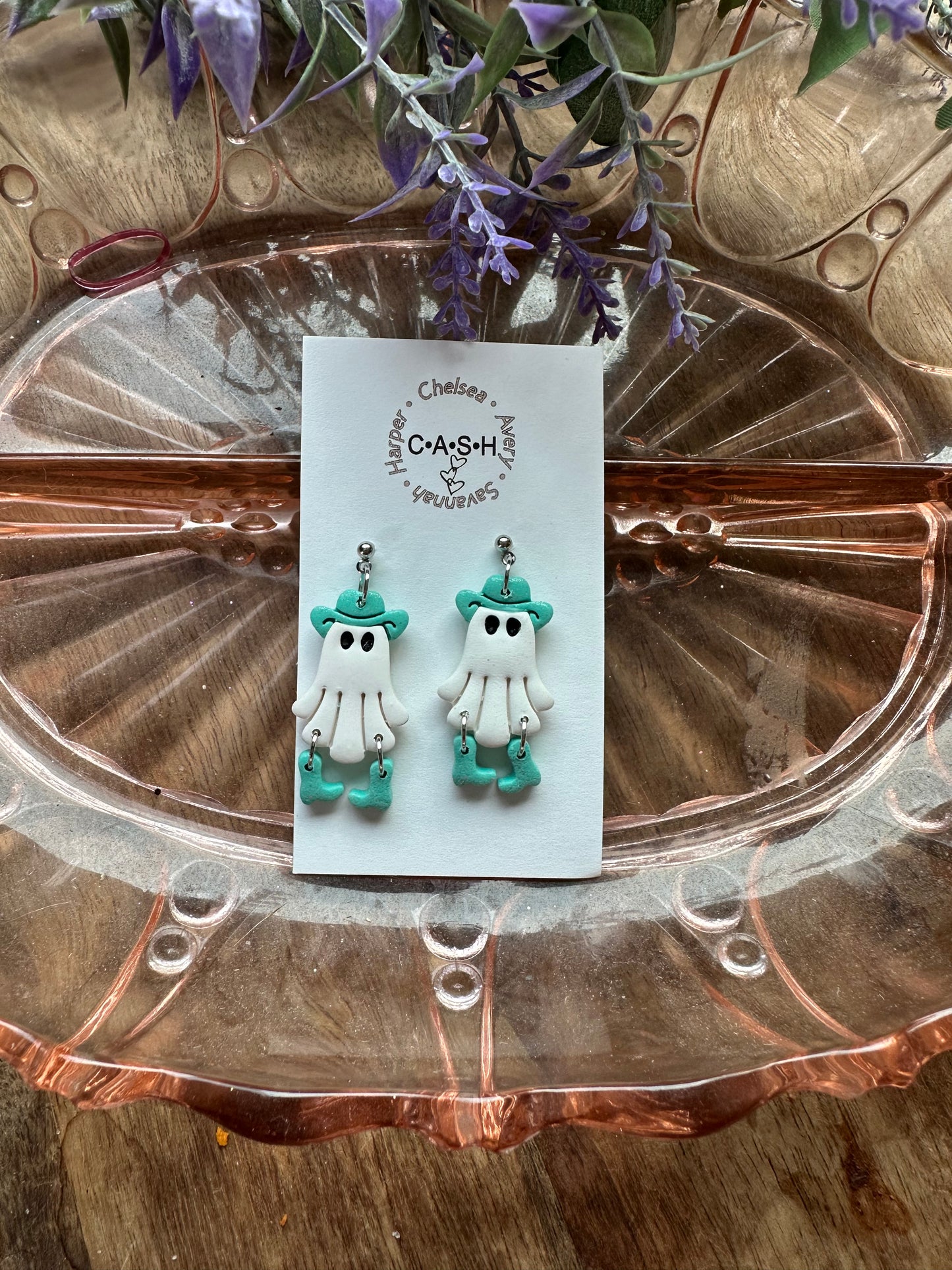 Cowboy ghost with teal glitter hat