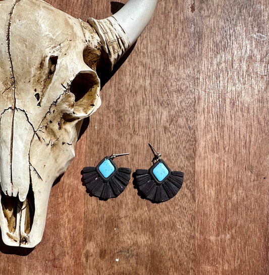 Blk turquoise ￼ macramé earrings ￼