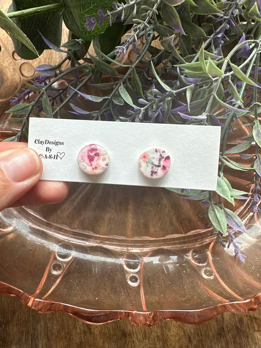 Pink floral studs