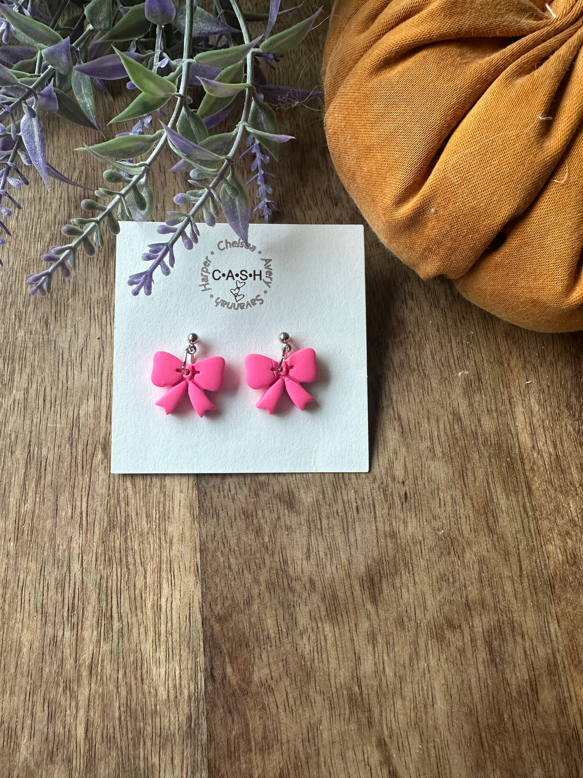 Hot pink bow dangles