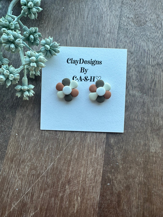 Small neural boho flower studs