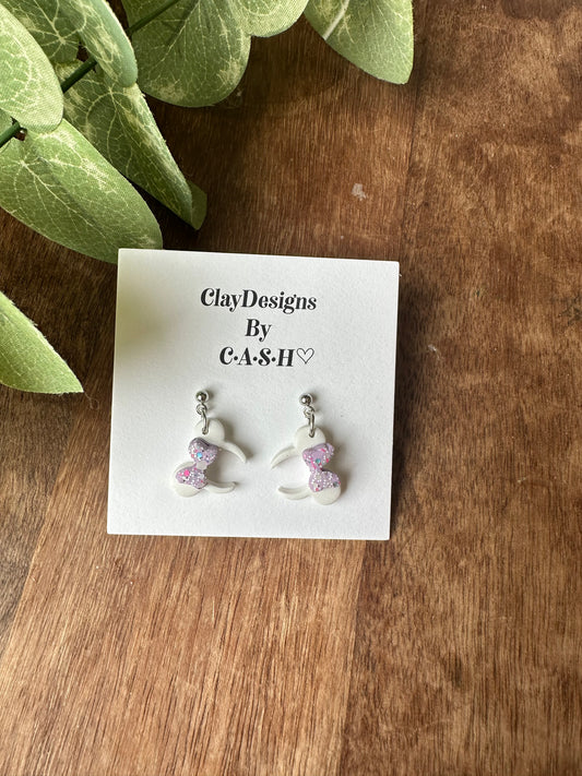 White and purple mouse headband earrings