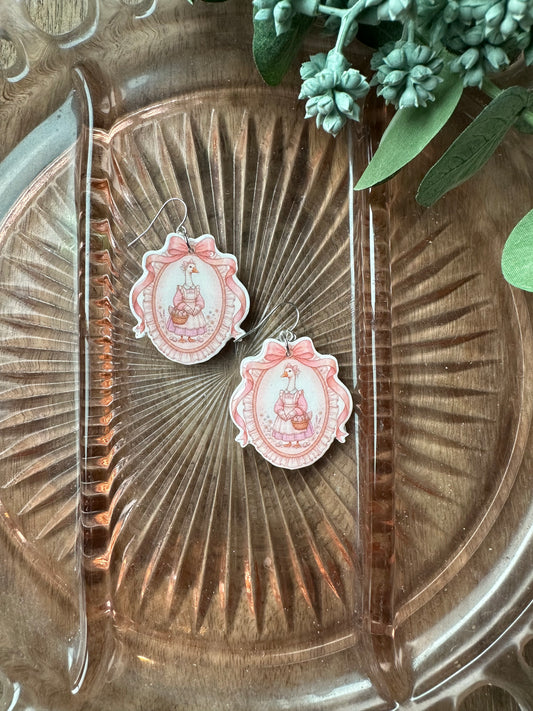Pink bow with goose dangles