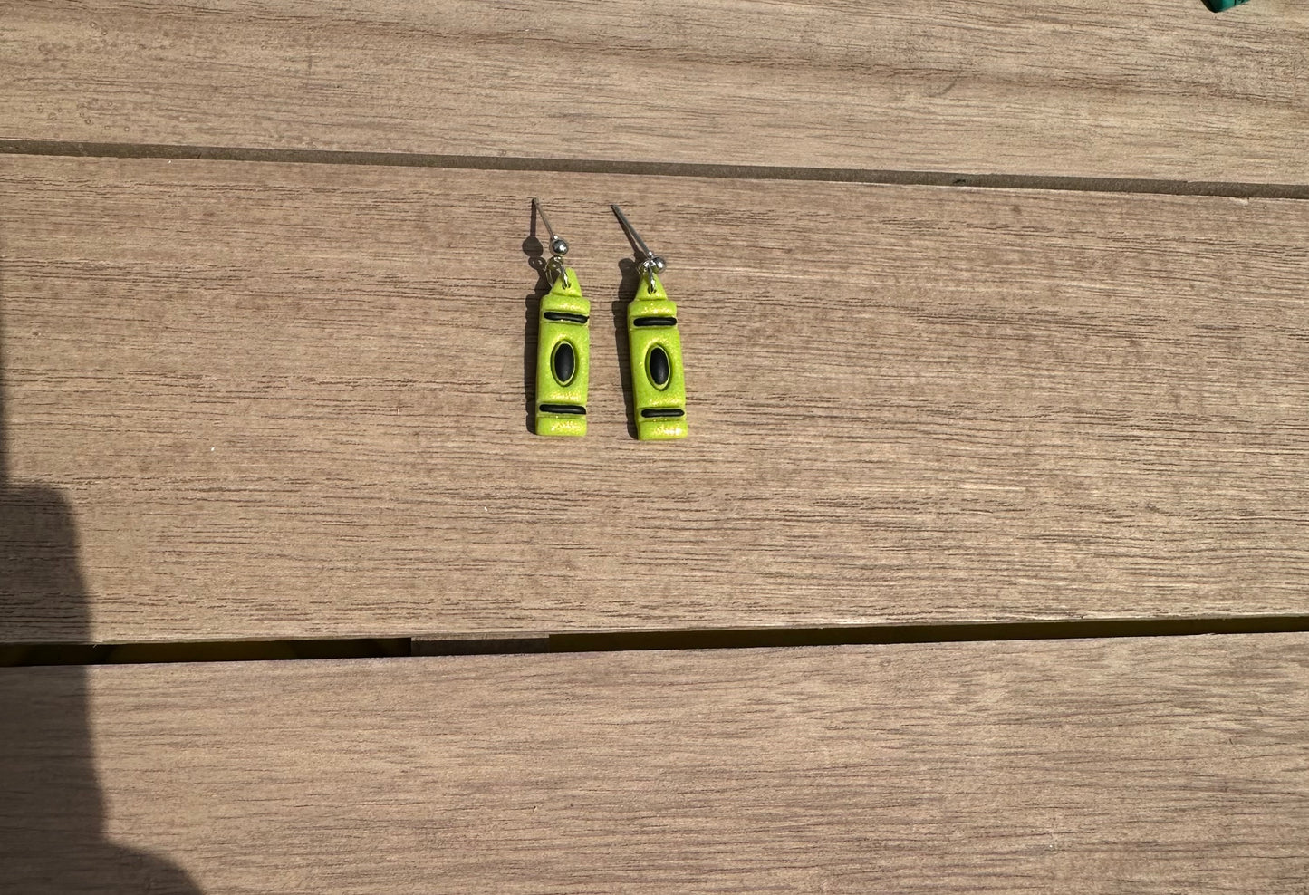 Shimmer lime green crayon earrings