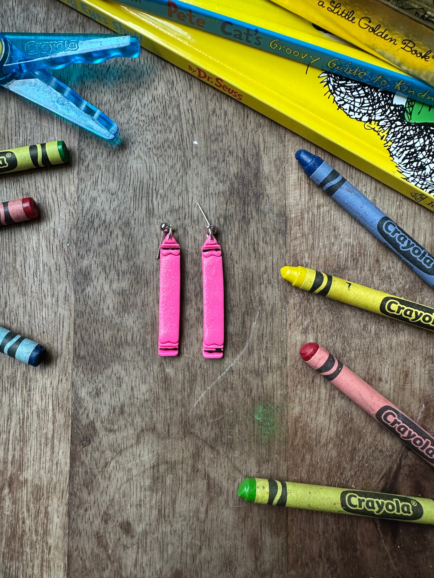 Long hot pink crayon dangle
