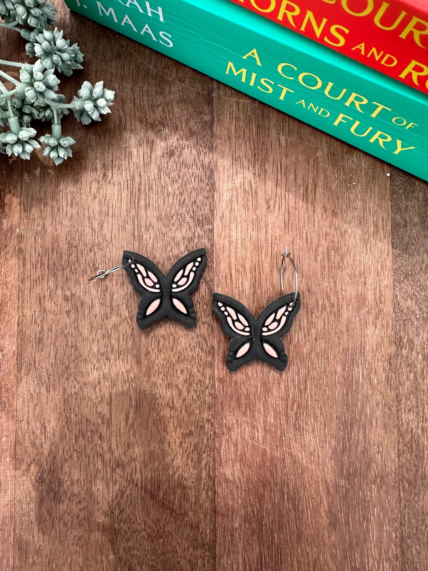 Black butterfly hoops