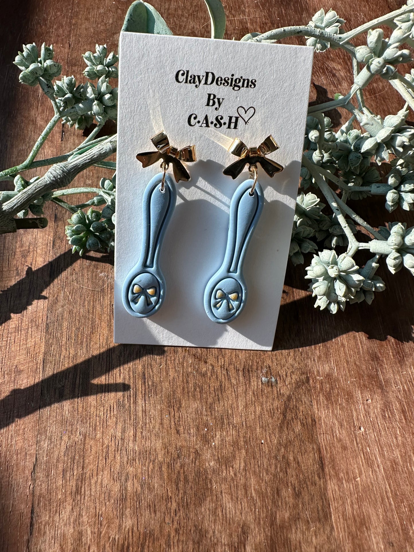 Blue and gold bow spoon dangle