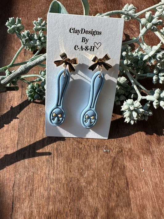 Blue and gold bow spoon dangle