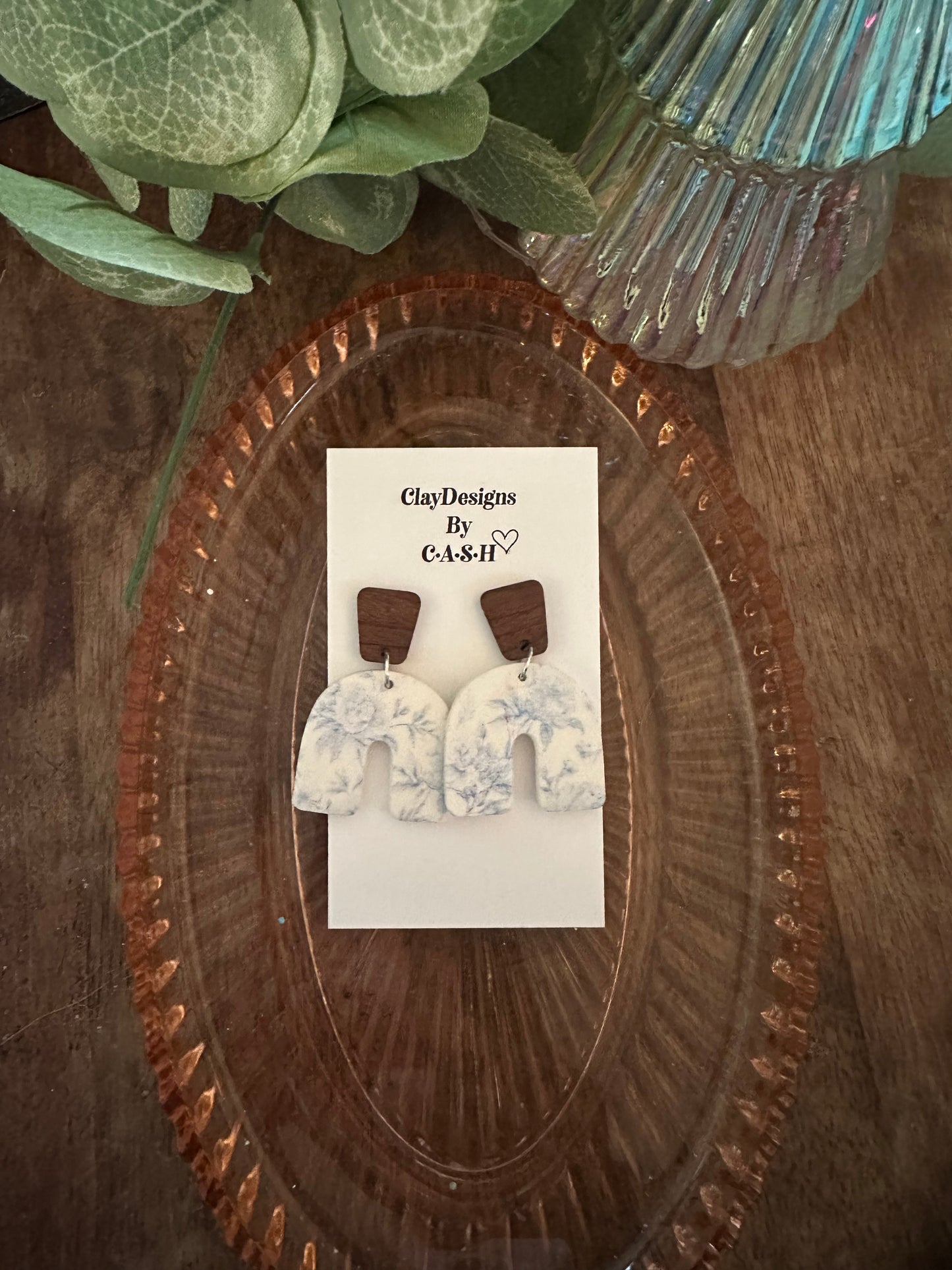 Floral dangles with a wood stud