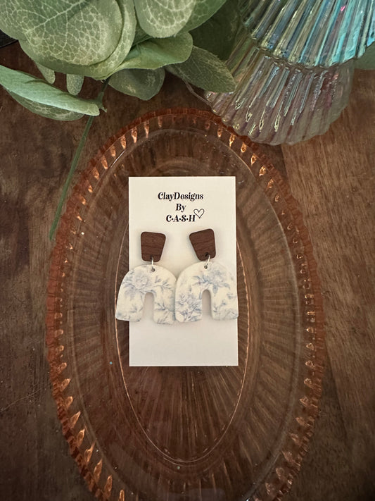 Floral dangles with a wood stud