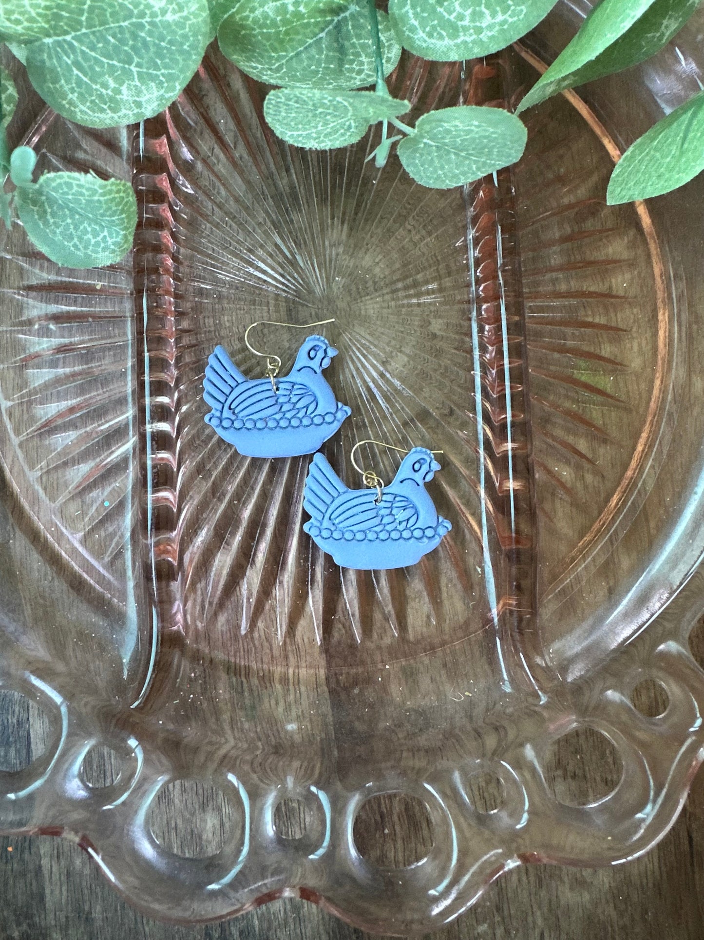 Blue hen dangles