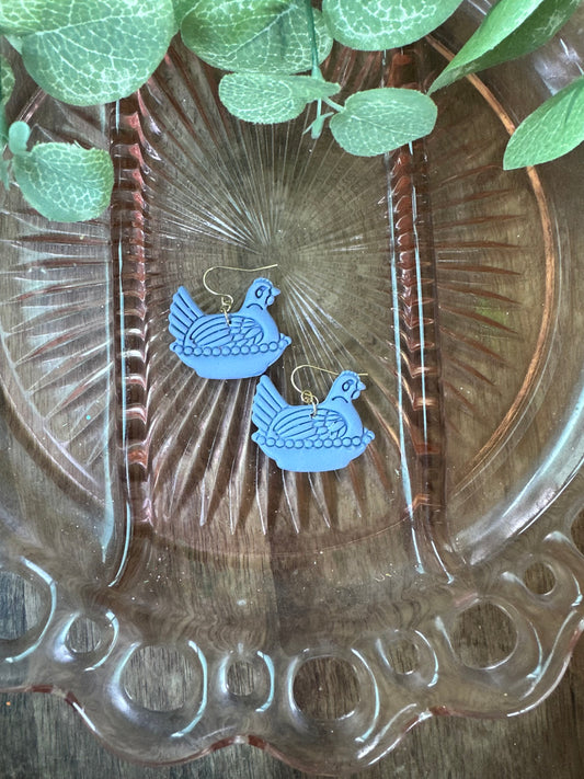 Blue hen dangles