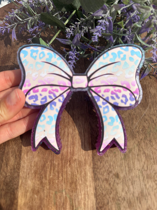 Purple cheetah bow freshie