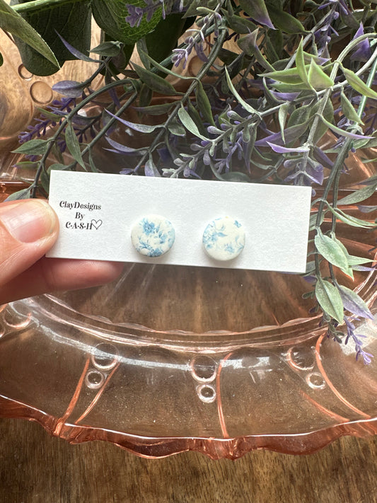 Blue floral studs