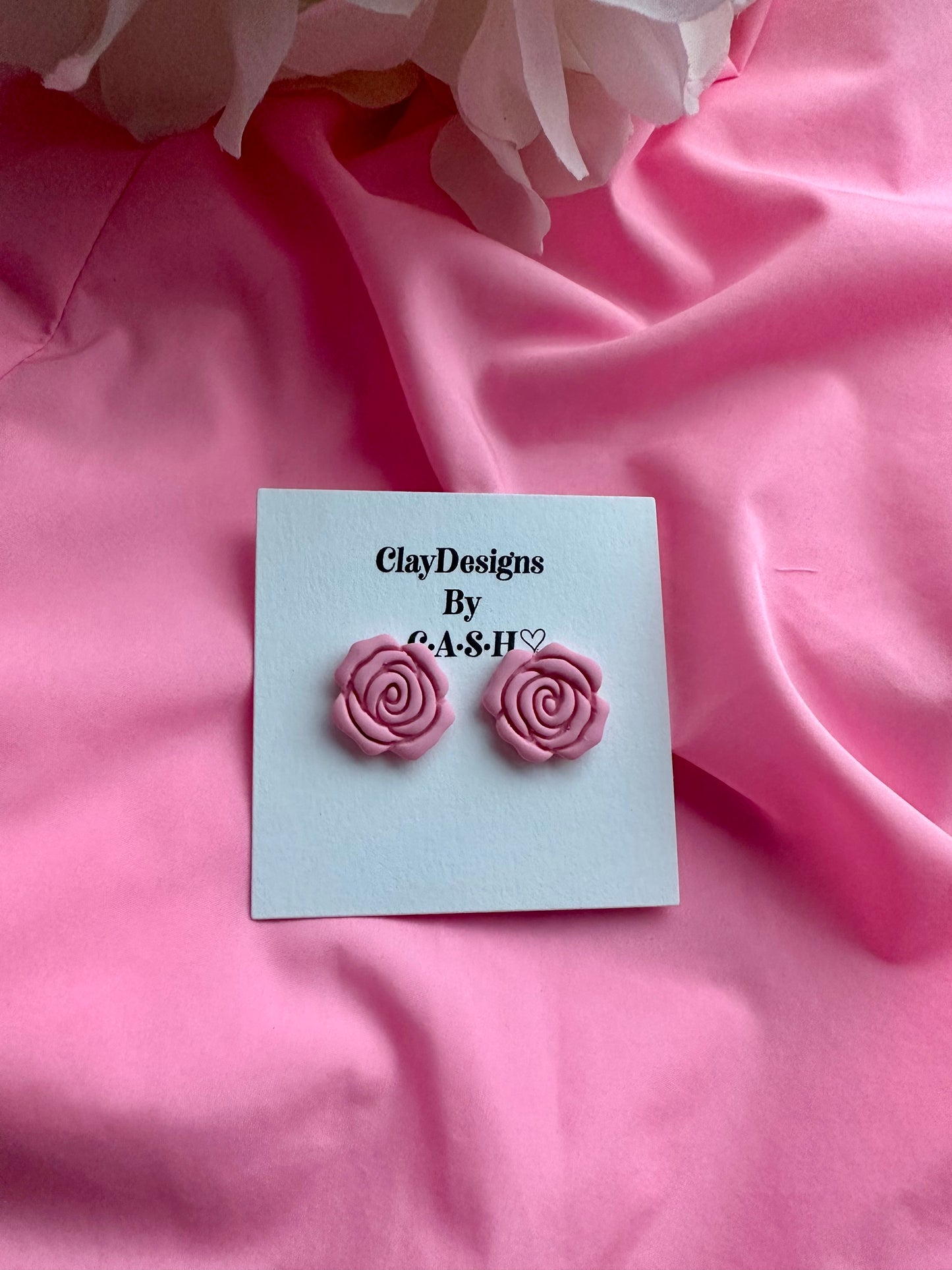 Pink rose studs