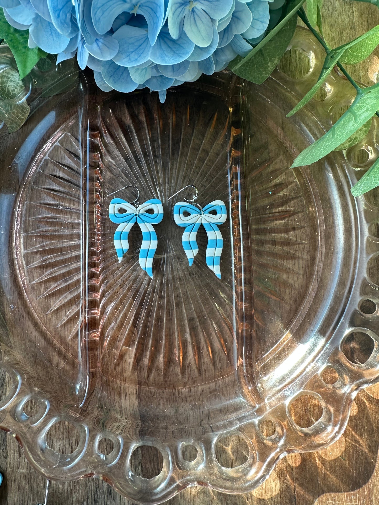 Blue and white bow dangle