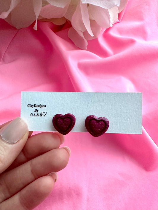 Purple double heart glitter stud