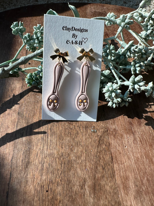Pink and gold bow spoon dangle