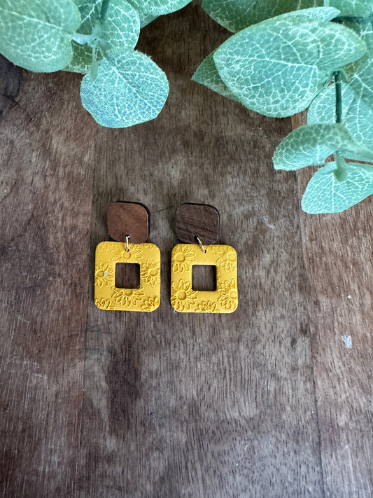 Mustard sunflower square dangles