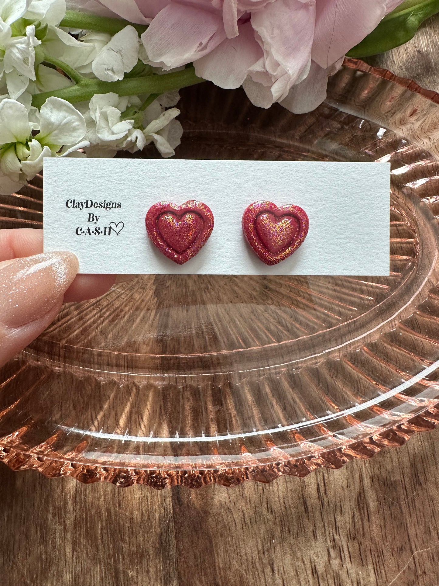 Red double heart studs