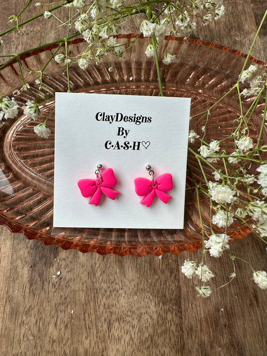 Hot pink bow dangles