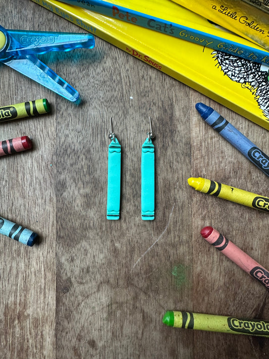 Teal long crayon dangles