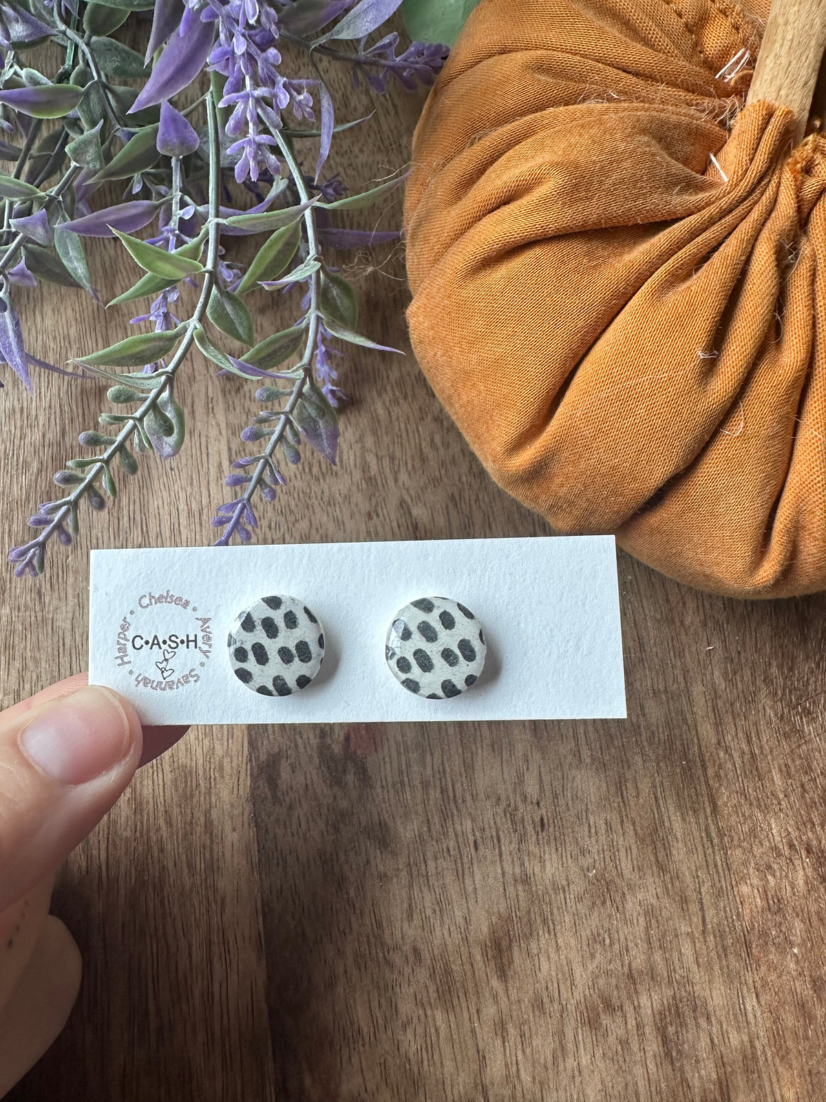 Black and white polka dot studs