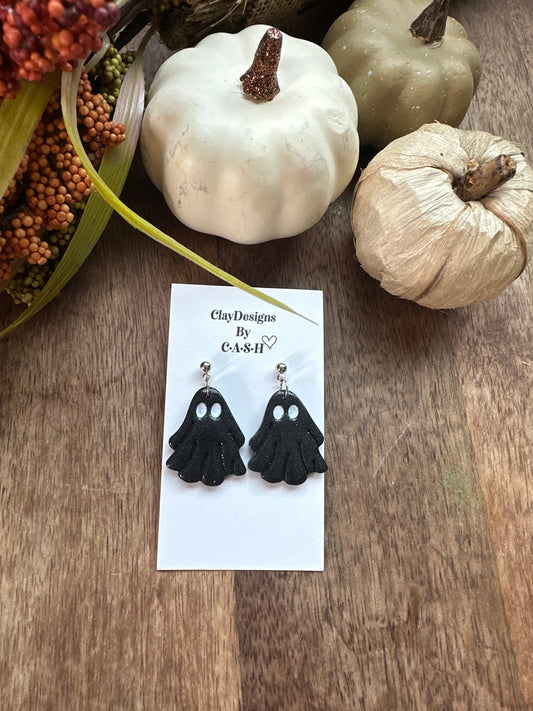 Black glitter ghost dangles