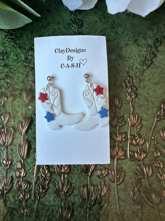 White cowboy boots with Red, White & Blue stars