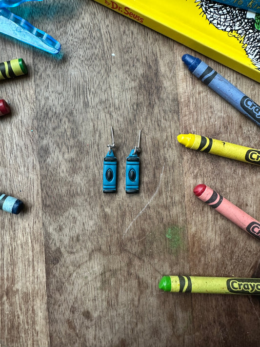 Deep blue crayon earrings