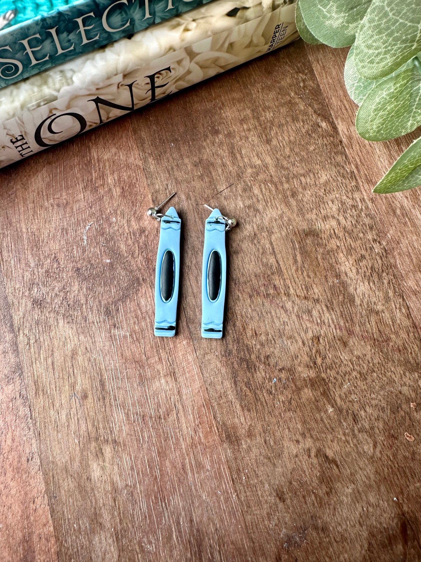 Light blue long crayon￼ earrings