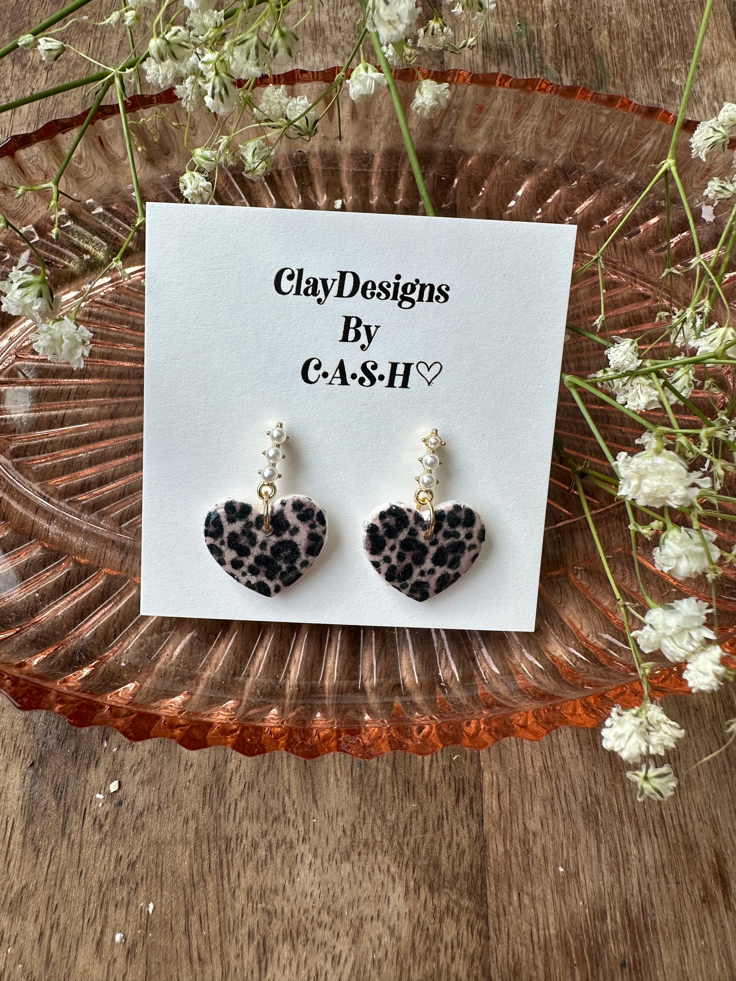 Cheetah print heart dangles