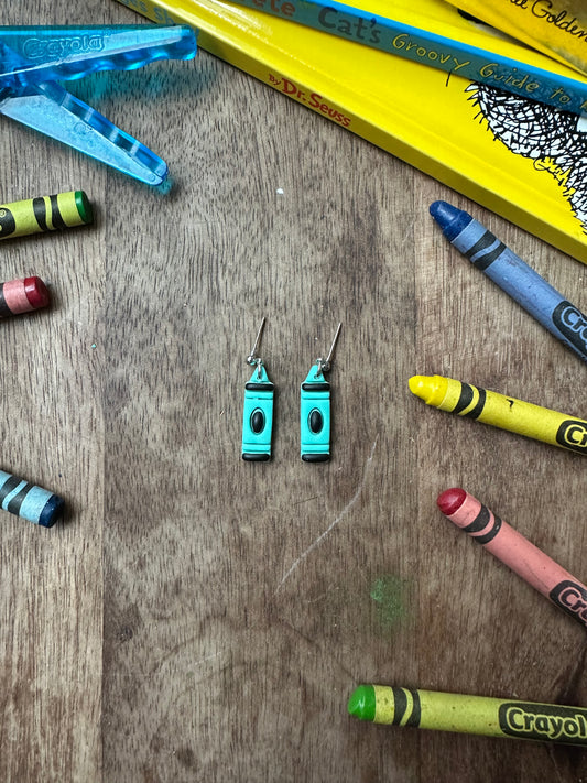 Teal crayon dangles